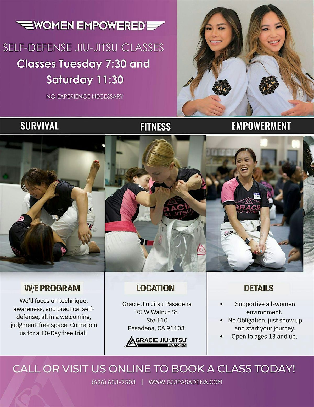 Women Empowered Self-Defense Jiu Jitsu: 10-Day FREE trial\/Free Shirt promo!