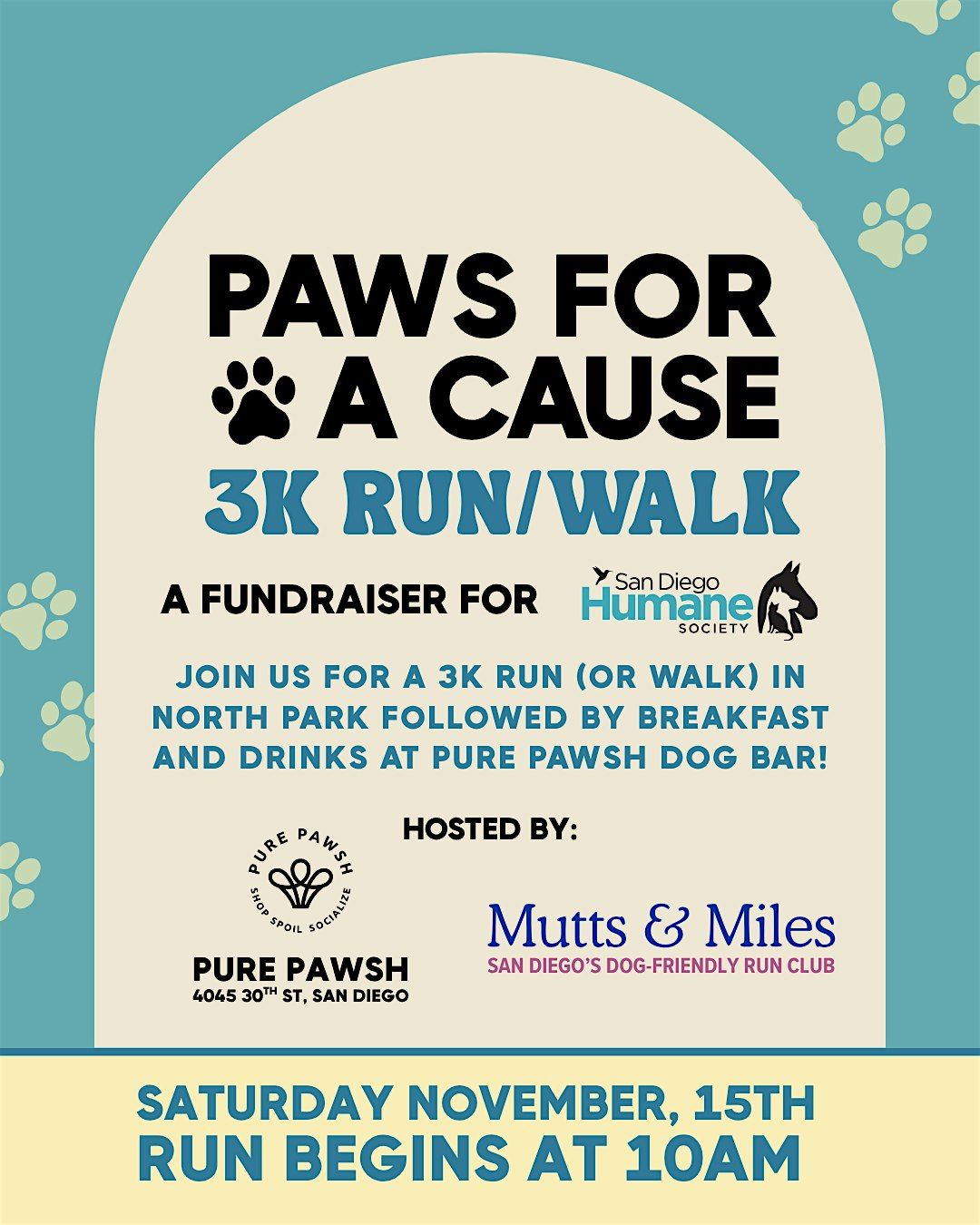 Paws for a Cause: 3K Run\/Walk fundraising for the San Diego Humane Society