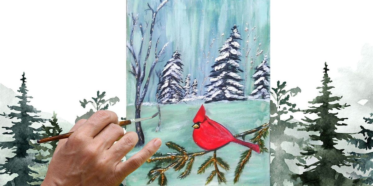 Red Cardinal Winter Landscape Painting Class for Adults and Teens