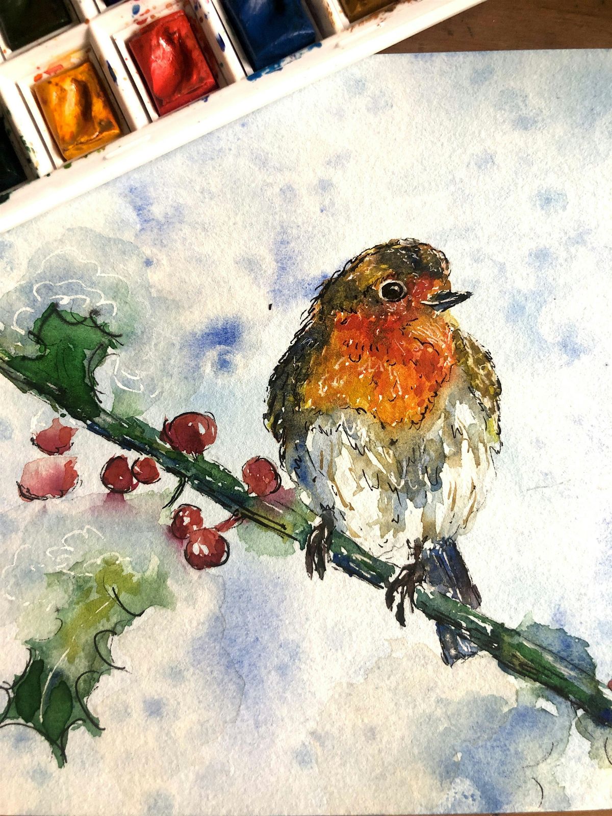 Festive watercolour: paint a robin