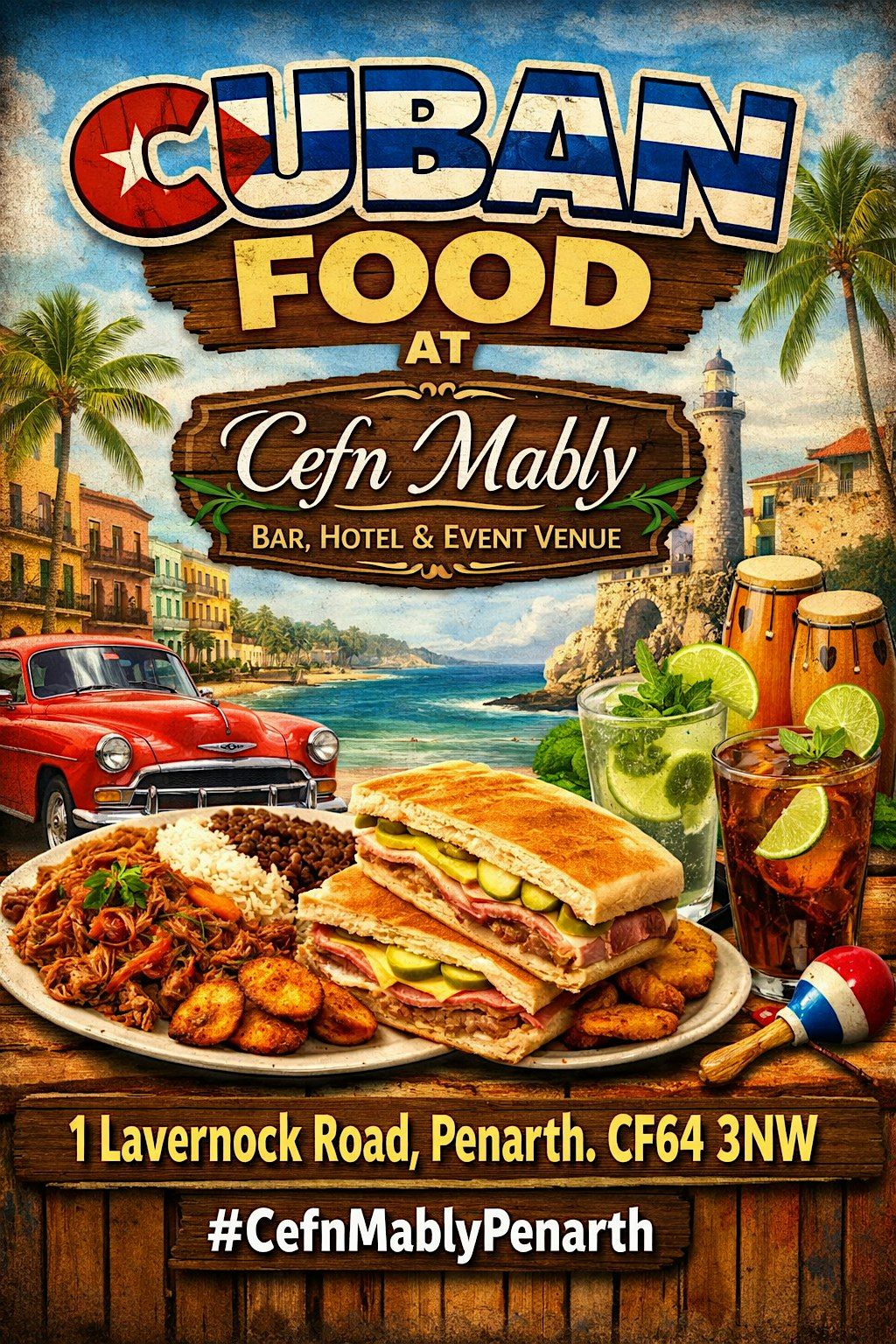 Cuban & Caribbean Food in Penarth at Cefn Mably Bar, Hotel & Event Venue