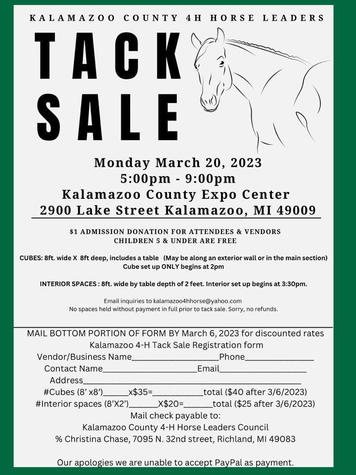 Kalamazoo Co. 4H Horse Leaders Tack Sale Kalamazoo County Expo Center