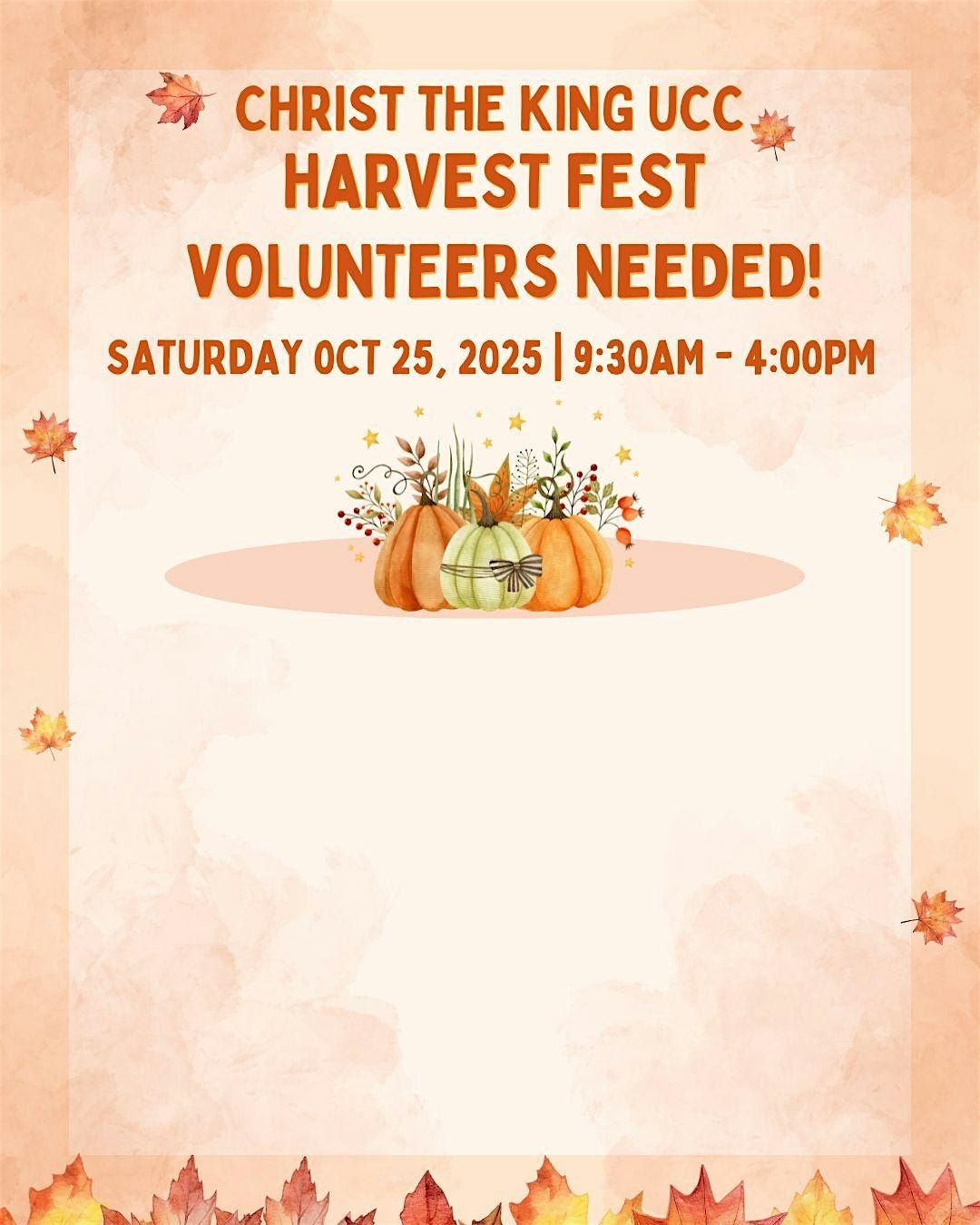 Volunteer at Christ the King UCC\u2019s Annual Harvest Fest!