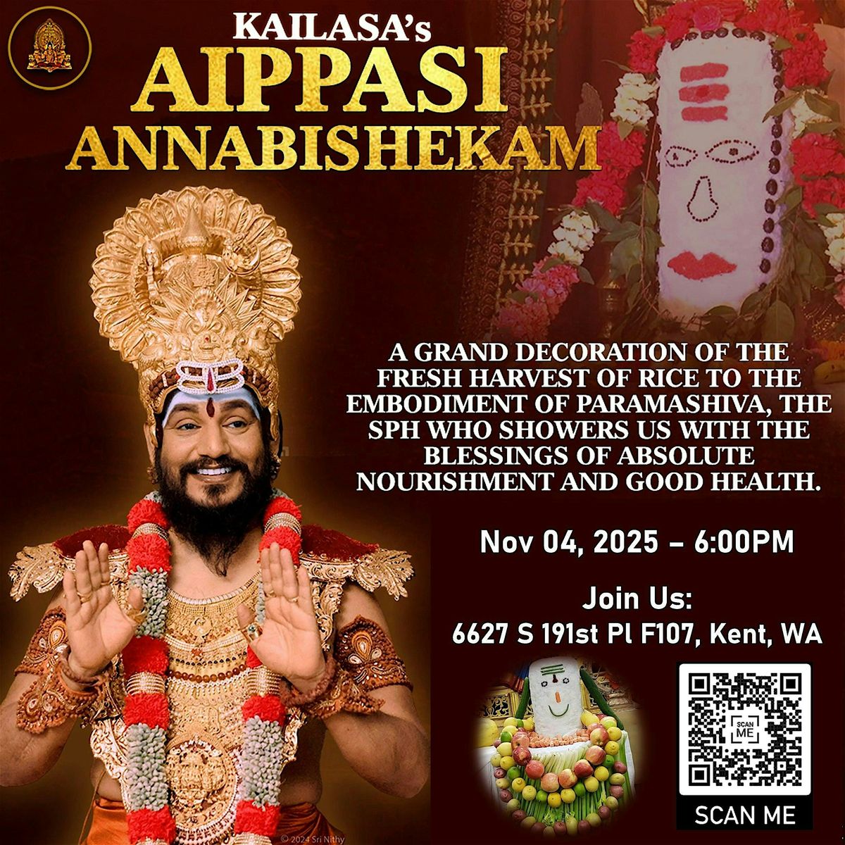 Lord Shiva Aipassi Anna Abhishekam - Nov 04th 6pm at KAILASA Temple