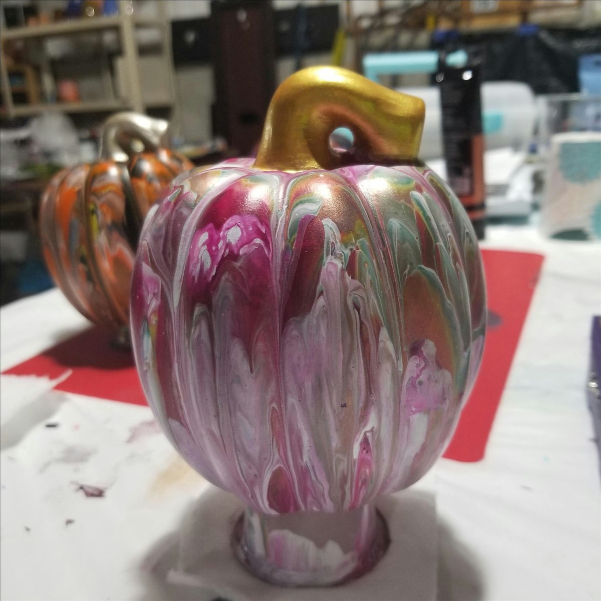 Acrylic Paint Pour Ceramic Pumpkins