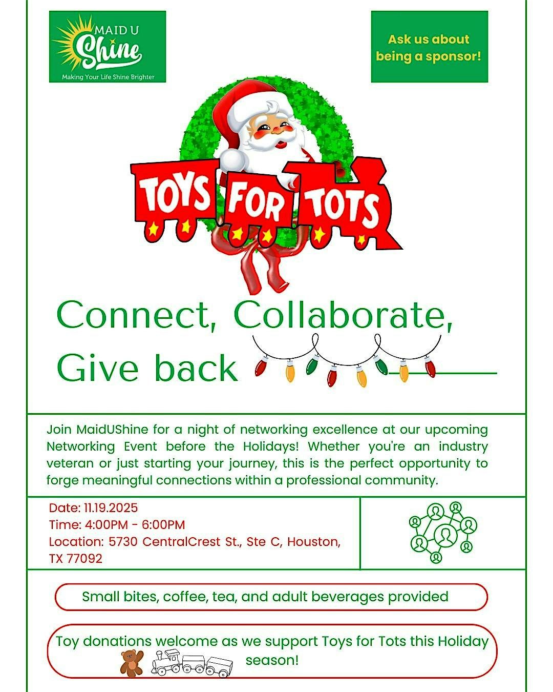Maid U Shine Networking Event & Toys for Tots Collection