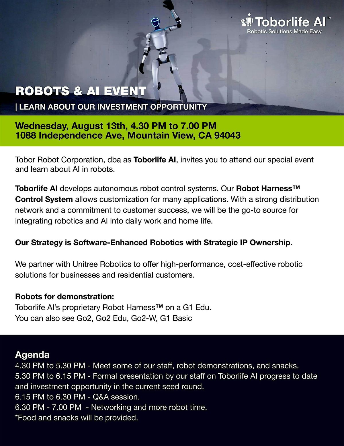 BAY AREA ROBOTS & AI EVENT | LEARN ABOUT OUR INVESTMENT OPPORTUNITY