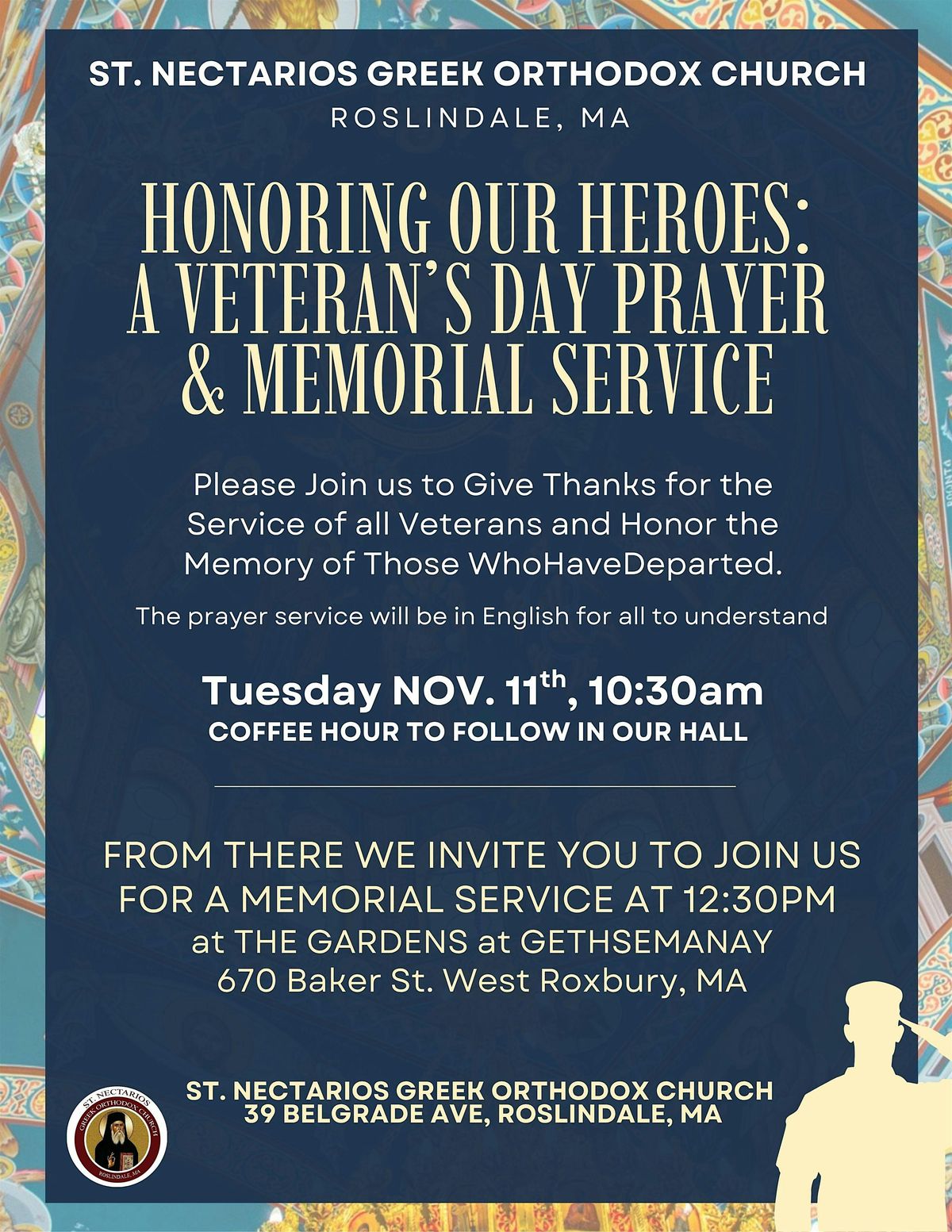VETERAN'S DAY PRAYER SERVICE-St. Nectarios Church- Roslindale, MA
