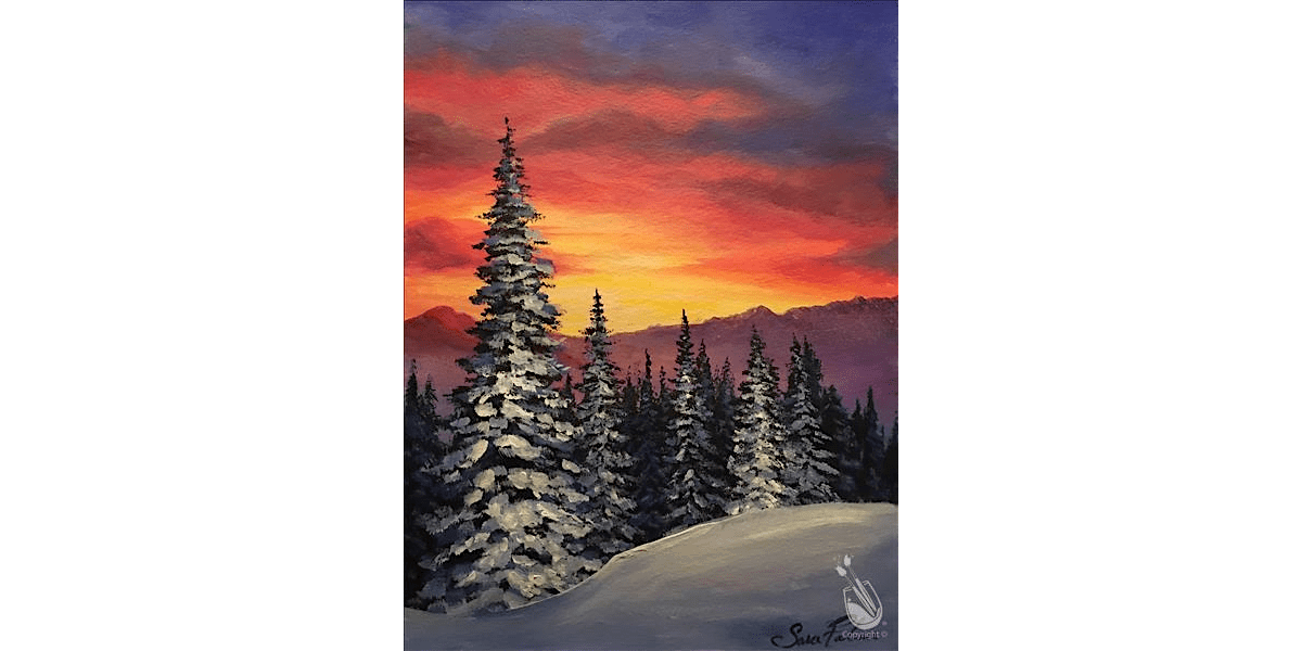 Snowy Pines at Sunset - Paint and Sip in Houston | Classpop!\u2122