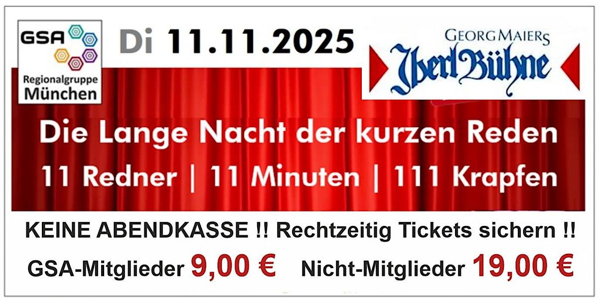 Die Lange Nacht der kurzen Reden - 11 Redner je 11 Minuten und 111 Krapfen