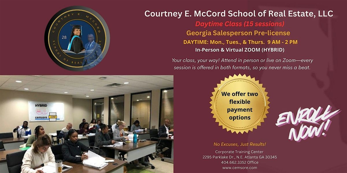 75-Hour Georgia Real Estate Pre-license | In-Person & Zoom (Hybrid Daytime)