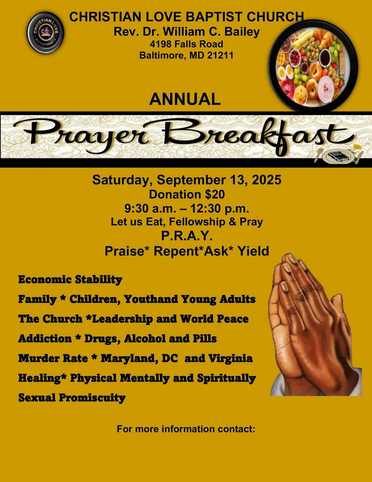 Christian Love Baptist Church Annual Prayer Breakfast