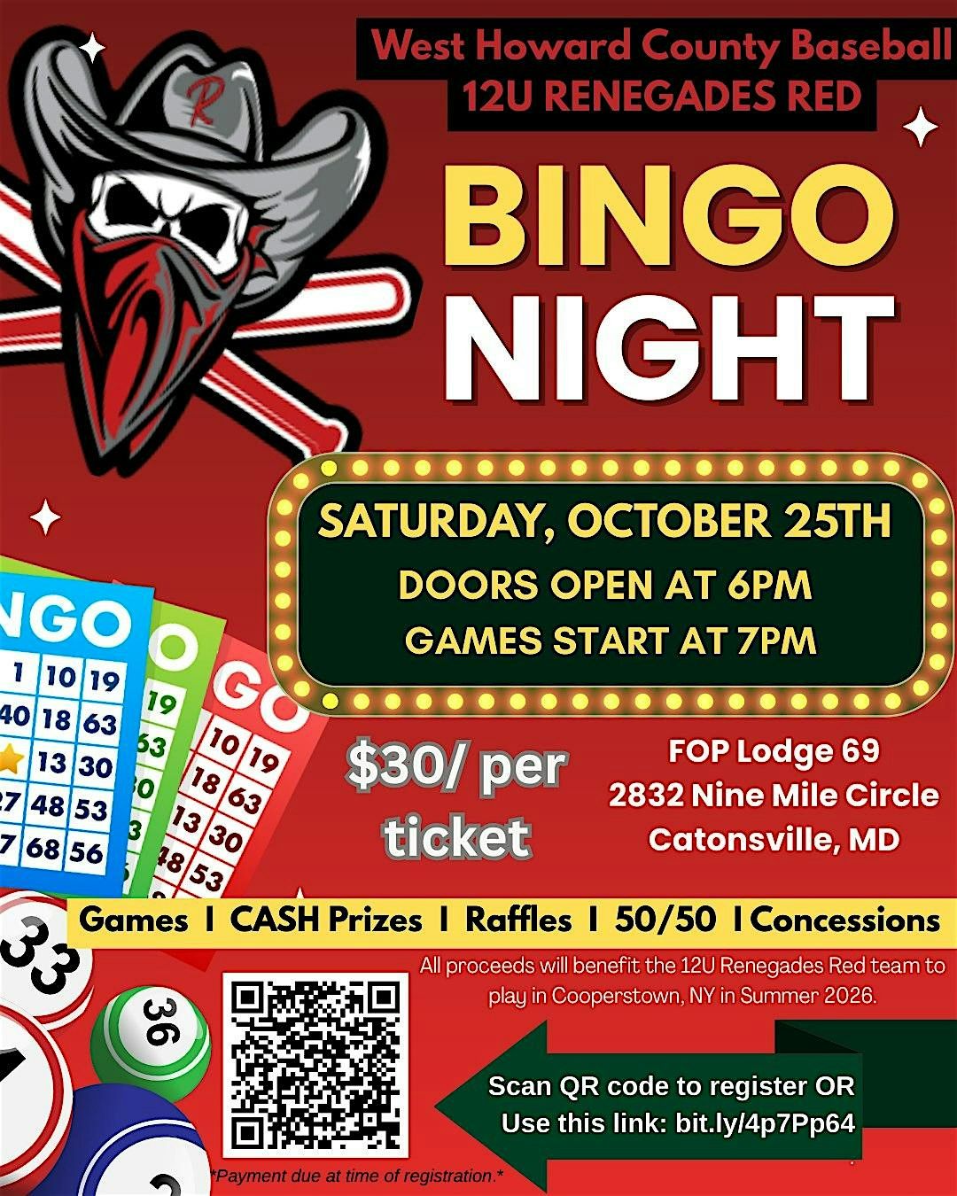 WHC Renegades 12U Baseball BINGO NIGHT