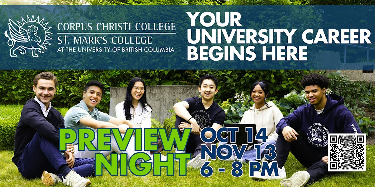 Preview Nights at Corpus Christi & St. Mark's College at UBC Oct 14, Nov.13