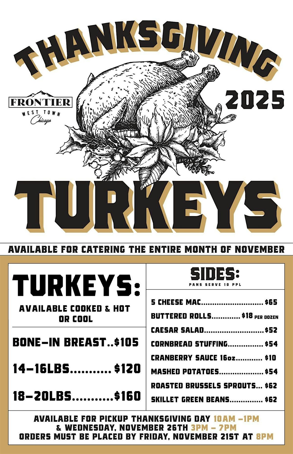 Frontier Thanksgiving Turkeys & Sides - Catering is Live