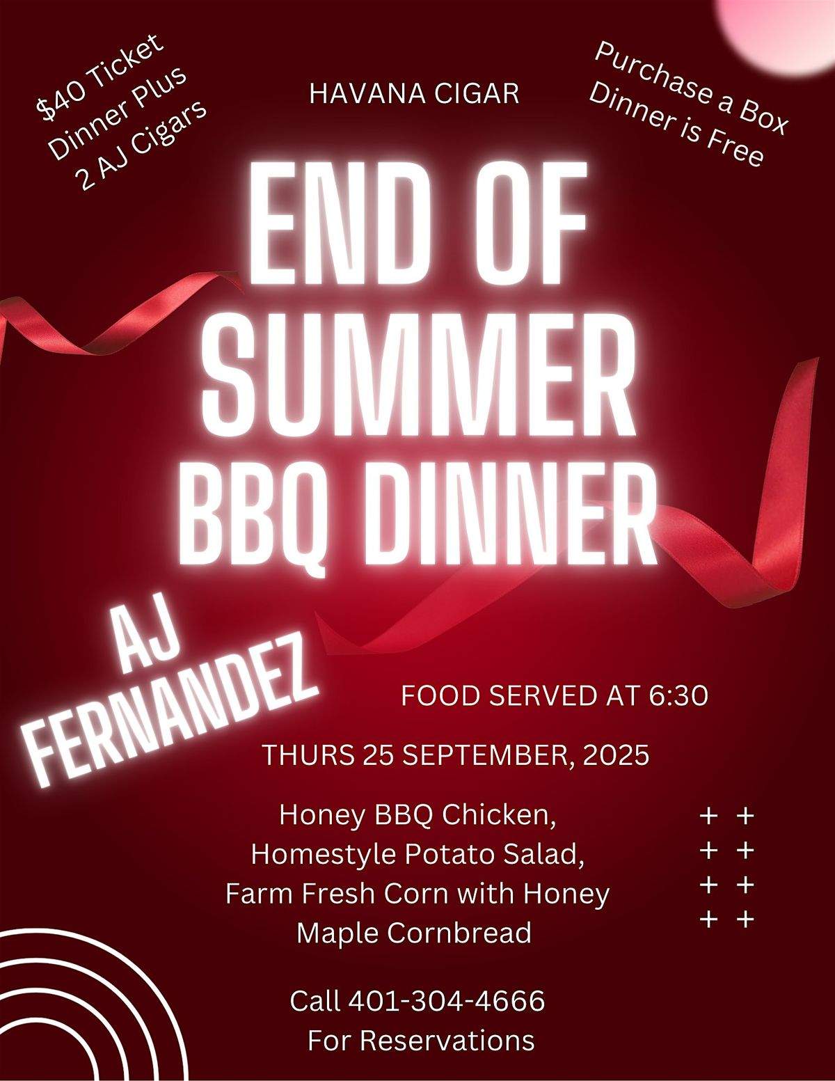 End of Summer BBQ Dinner w\/ AJ Fernandez