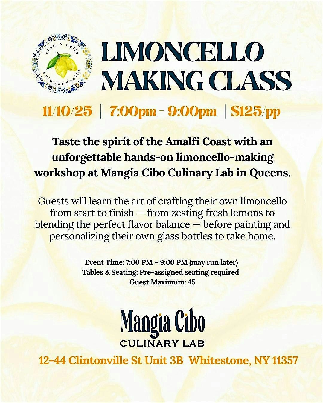 Ciao and Cello at Mangia Cibo Culinary Lab