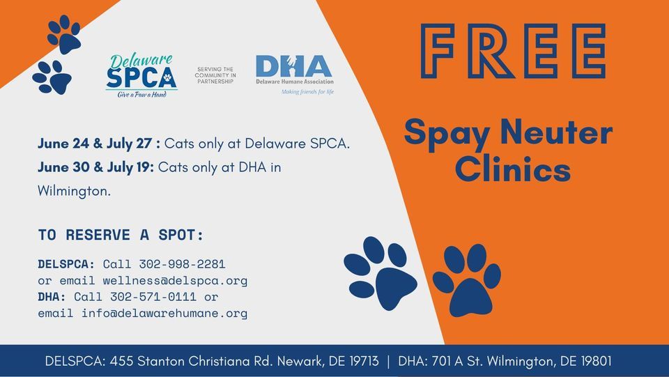FREE Summer Spay/Neuter Clinic Series Delaware Humane Association