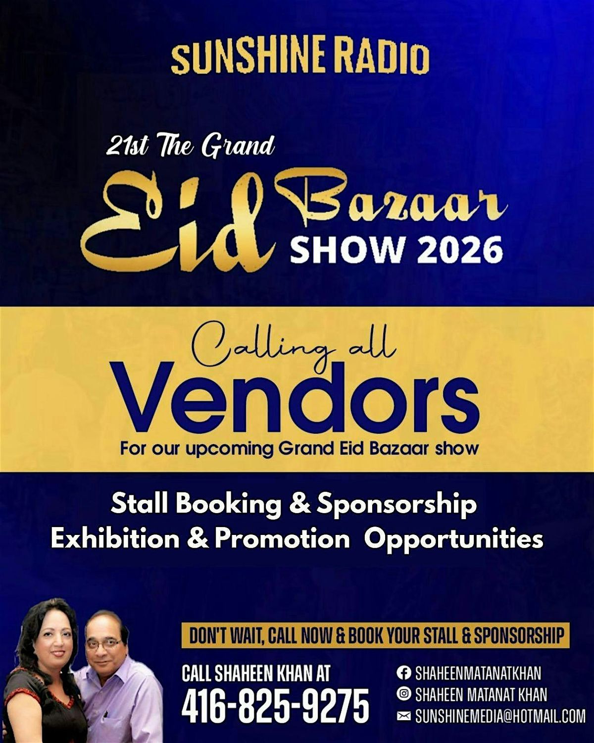 Sunshine' 21st annual EID Bazaar 2026 @Ikon Event Space VENDOR OPPORTUNITY!