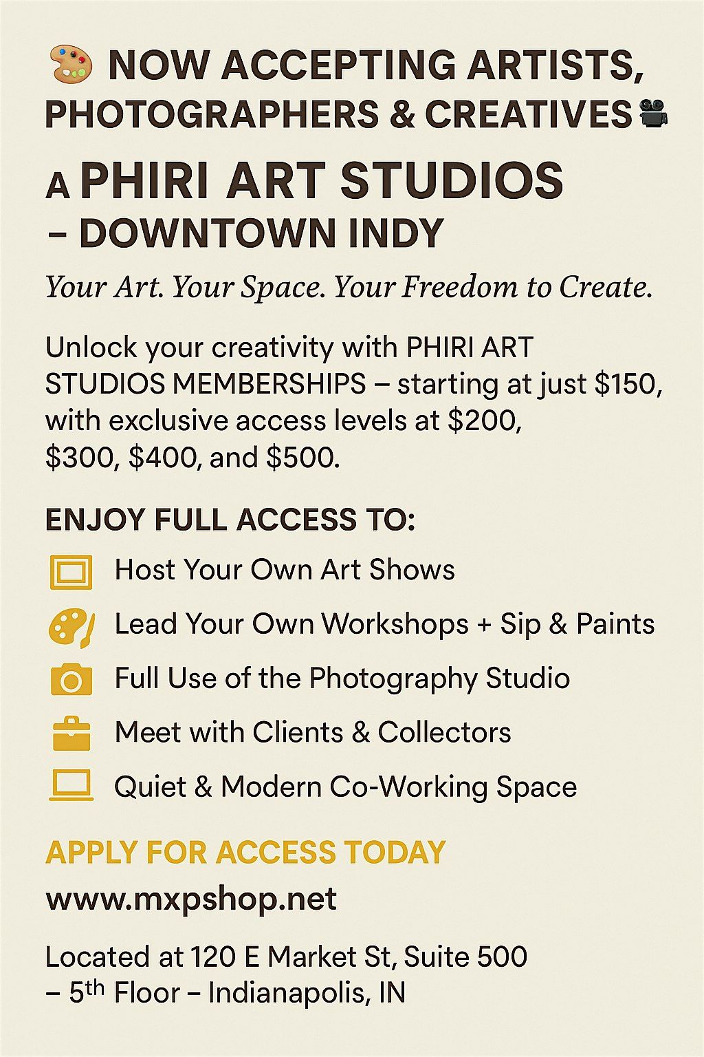 NOW ACCEPTING ARTISTS, PHOTOGRAPHERS & CREATIVES @ PHIRI ART STUDIOS