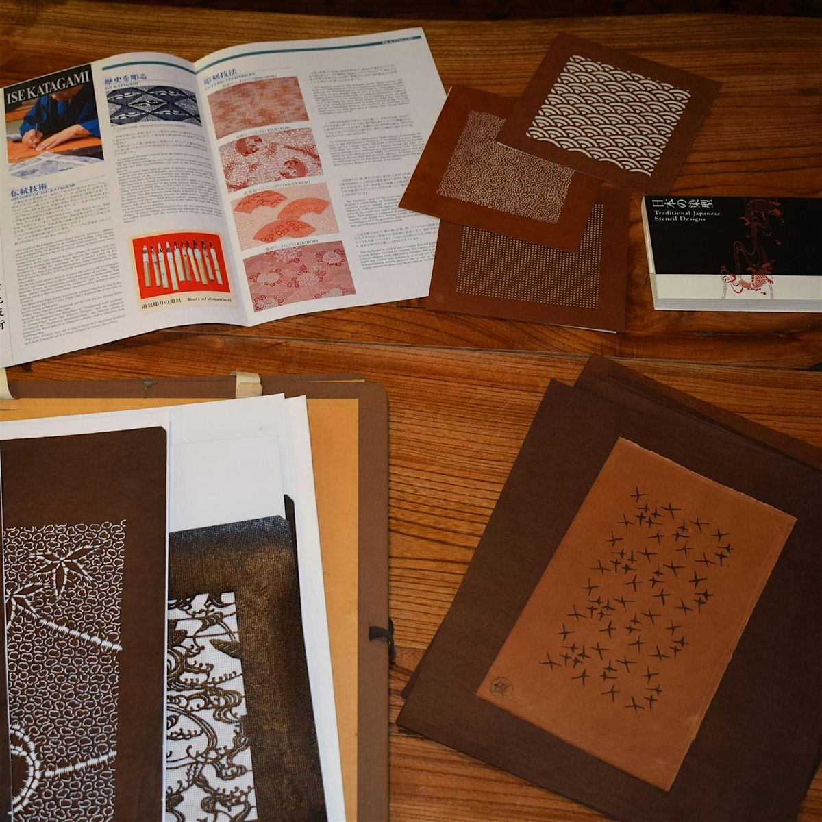 Katagami stencilling with indigo in Artist's studio