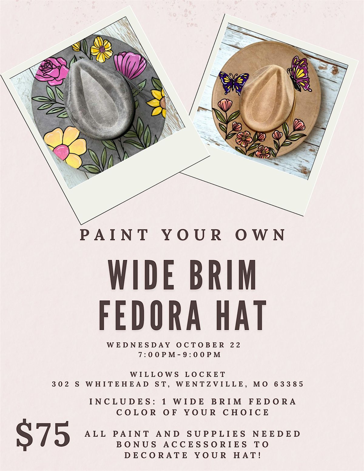 Paint Party- Paint Your Own Wide Brim Fedora