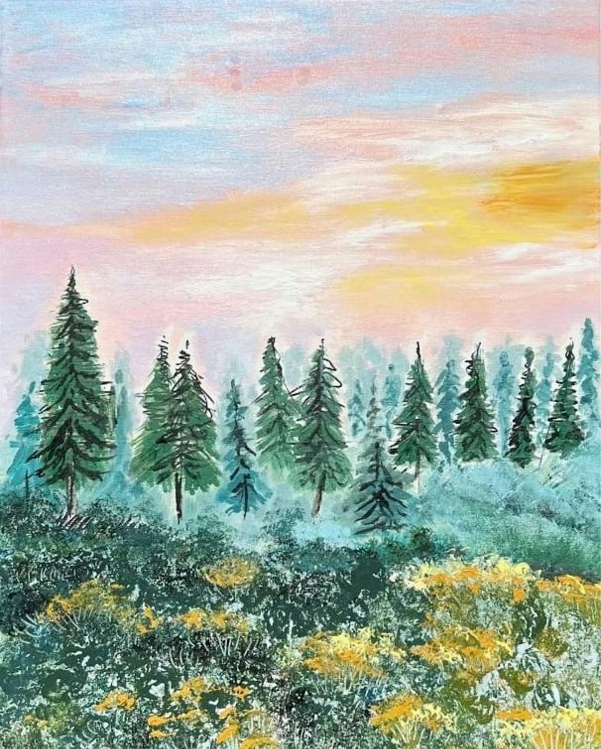 Sunrise in the Forest Adults Acrylic Landscape Painting Class