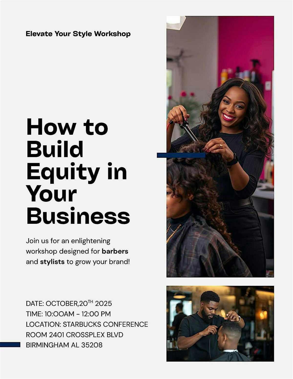 HAIR STYLIST AND BARBERS WORKSHOP : HOW TO BUILD EQUITY IN YOUR BUSINESS