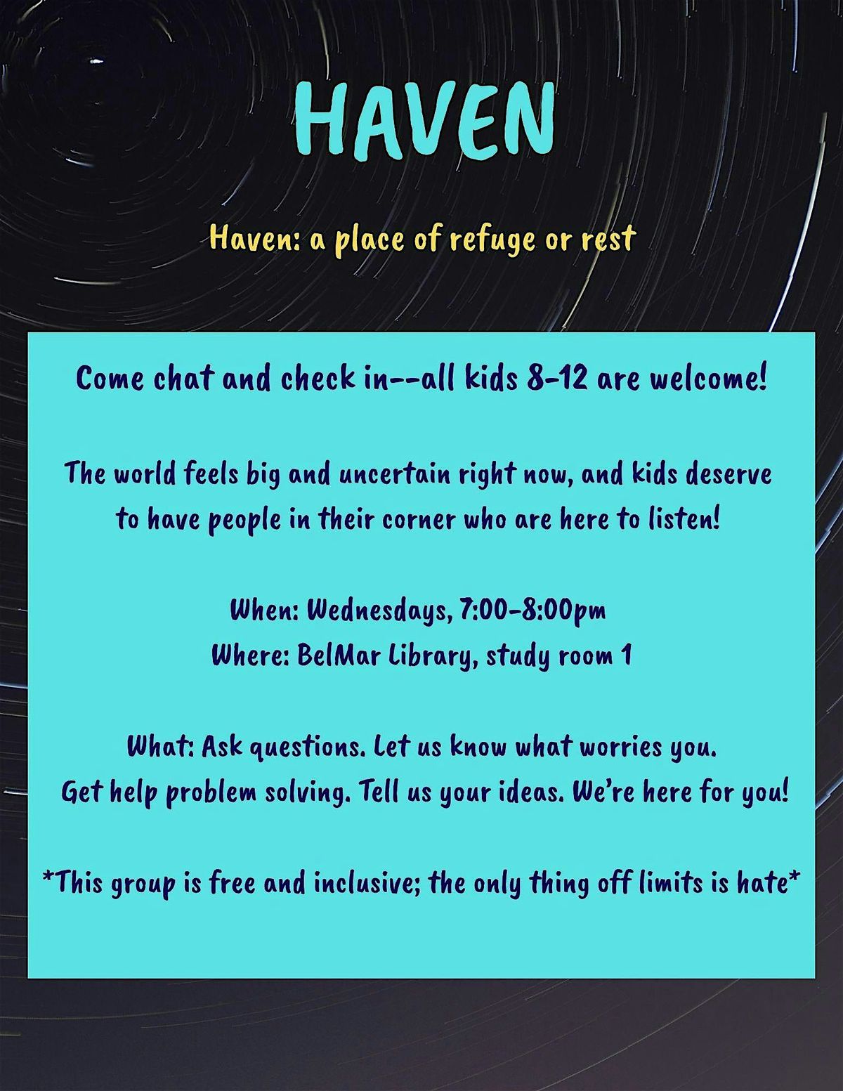 Haven youth check in group-ages 8-12