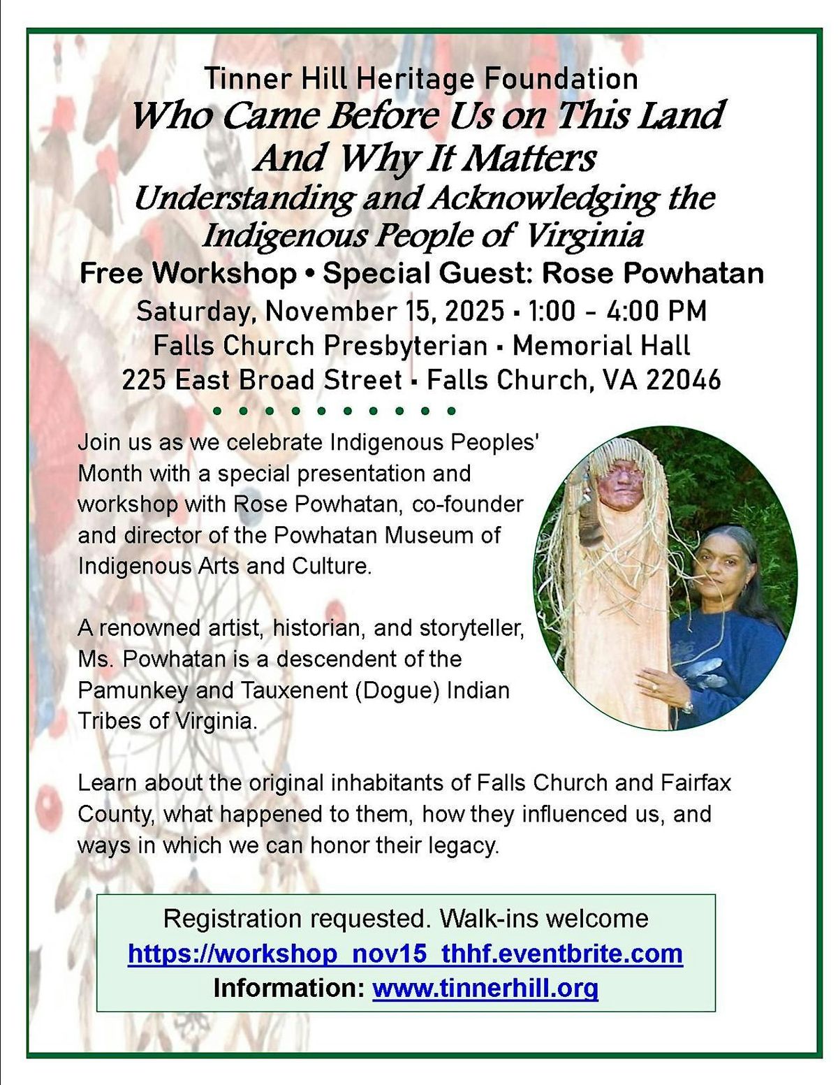 Free Workshop:  Who Came Before Us  on This Land  \u2022 Why It Matters