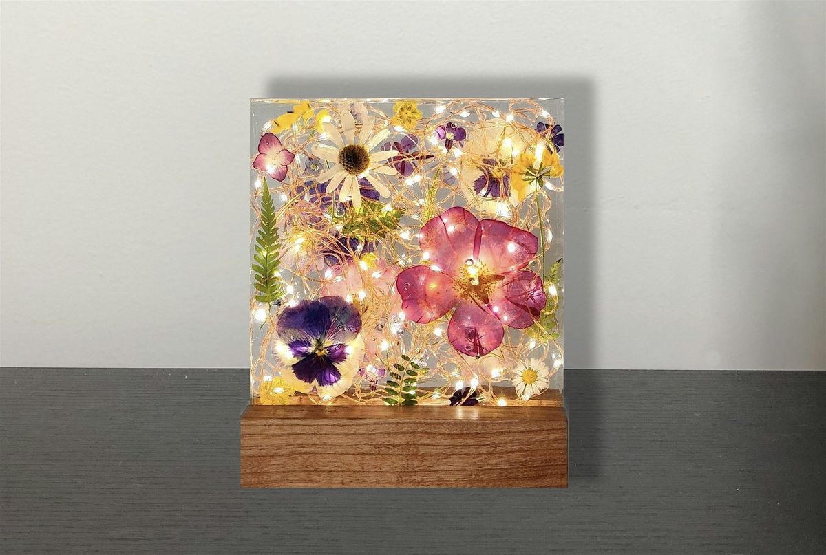 Pressed Flowers in Resin with Lights Night Light Decor Paint Sip Art Akron