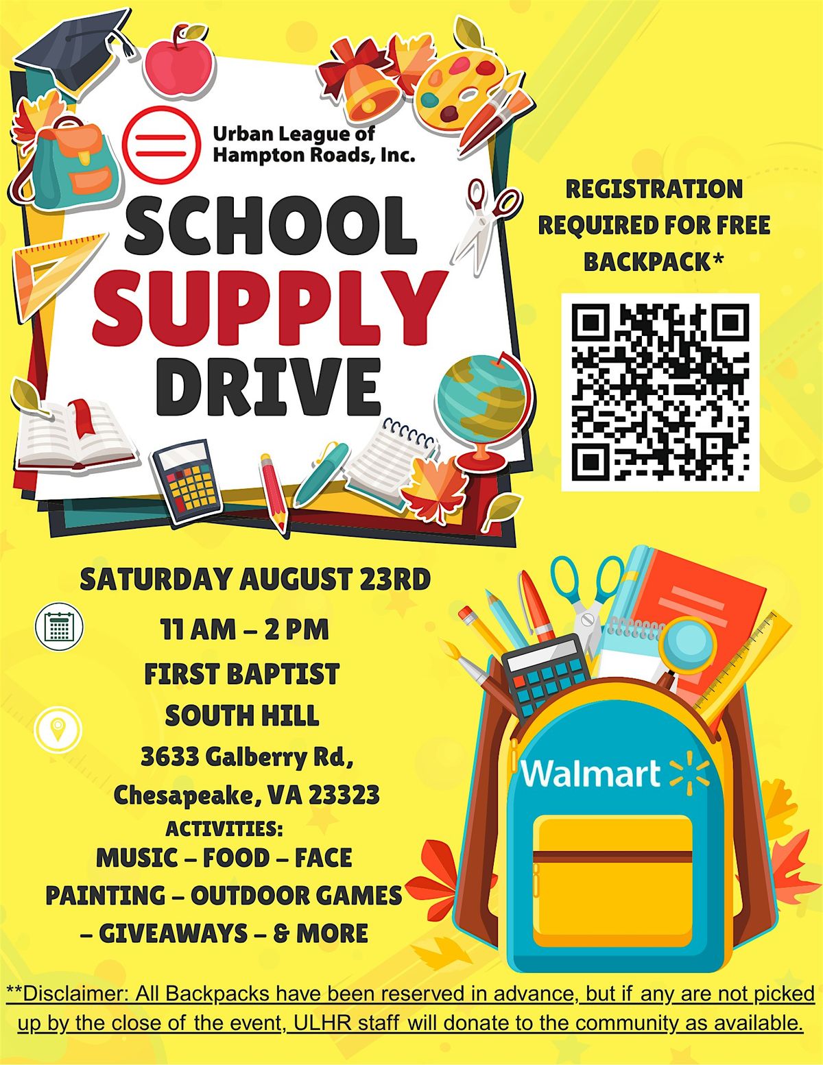2025BacktoSchool Bookbag Giveaway Western Tidewater-First Baptist SouthHill