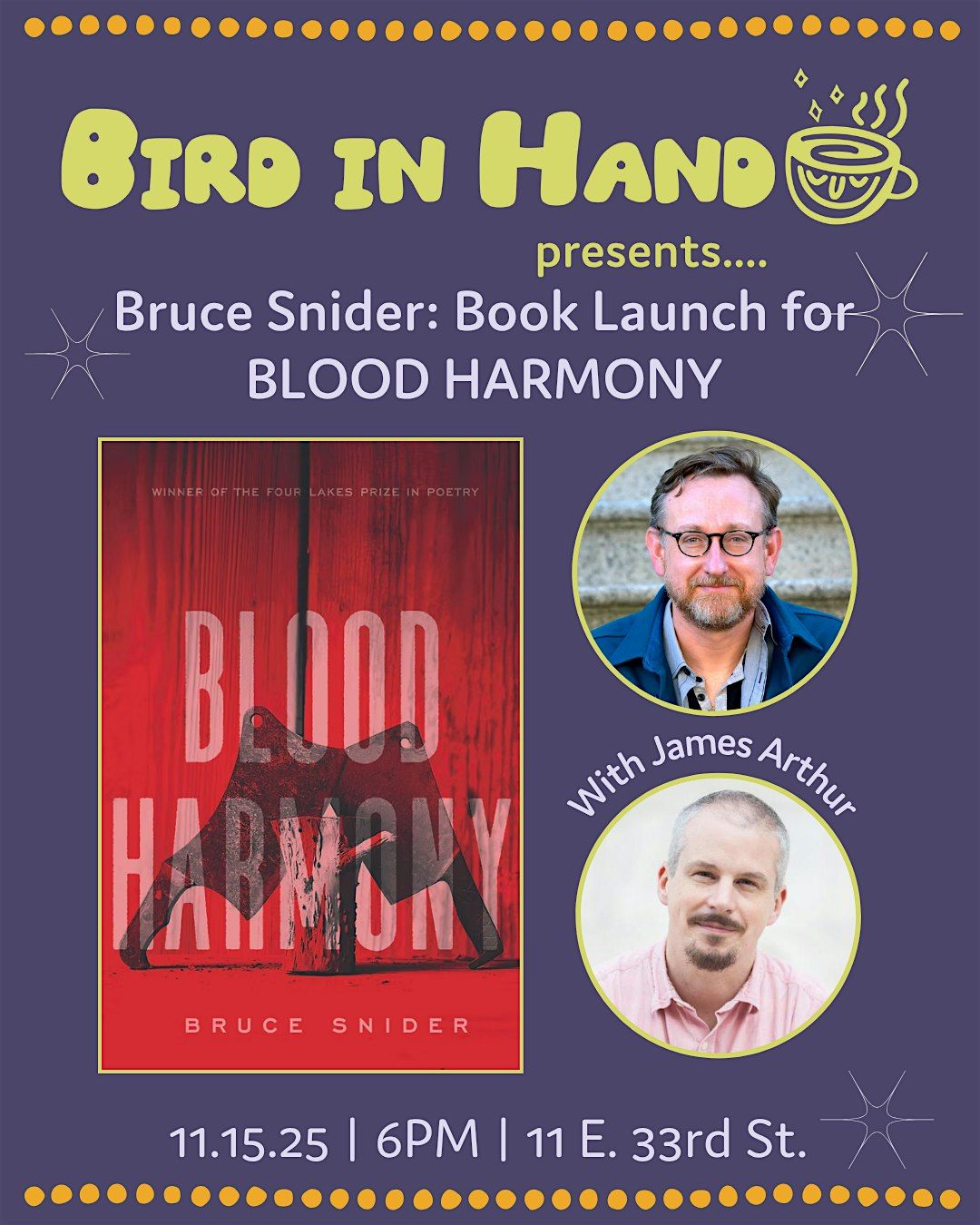 Bruce Snider: Book Launch for BLOOD HARMONY (with James Arthur)