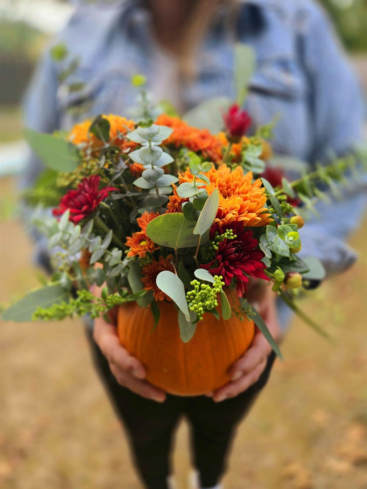 Pumpkin Centerpiece with Maidenhair Floral Design