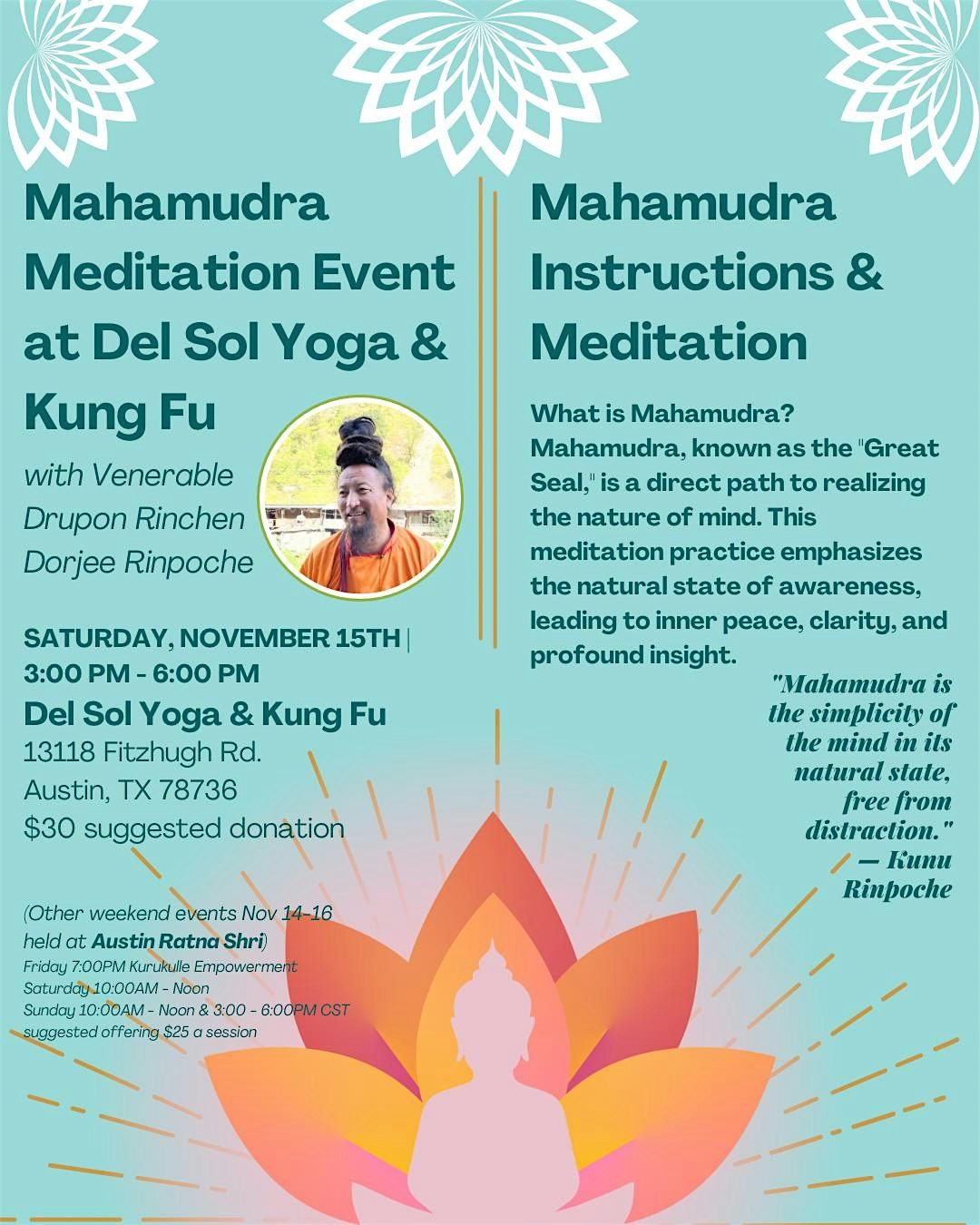 Mahamudra Teachings & Meditation at Del Sol Yoga & Kung Fu