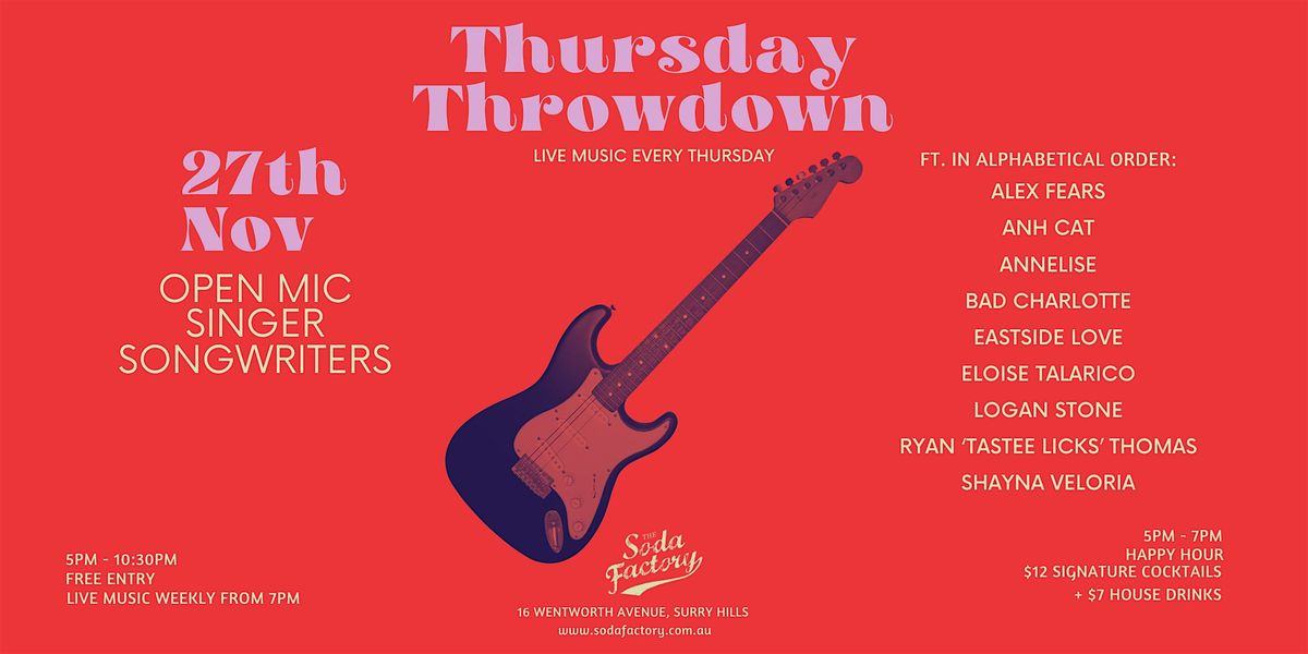 FREE DRINK- Open Mic \/ Singer Songwriters - @SODA