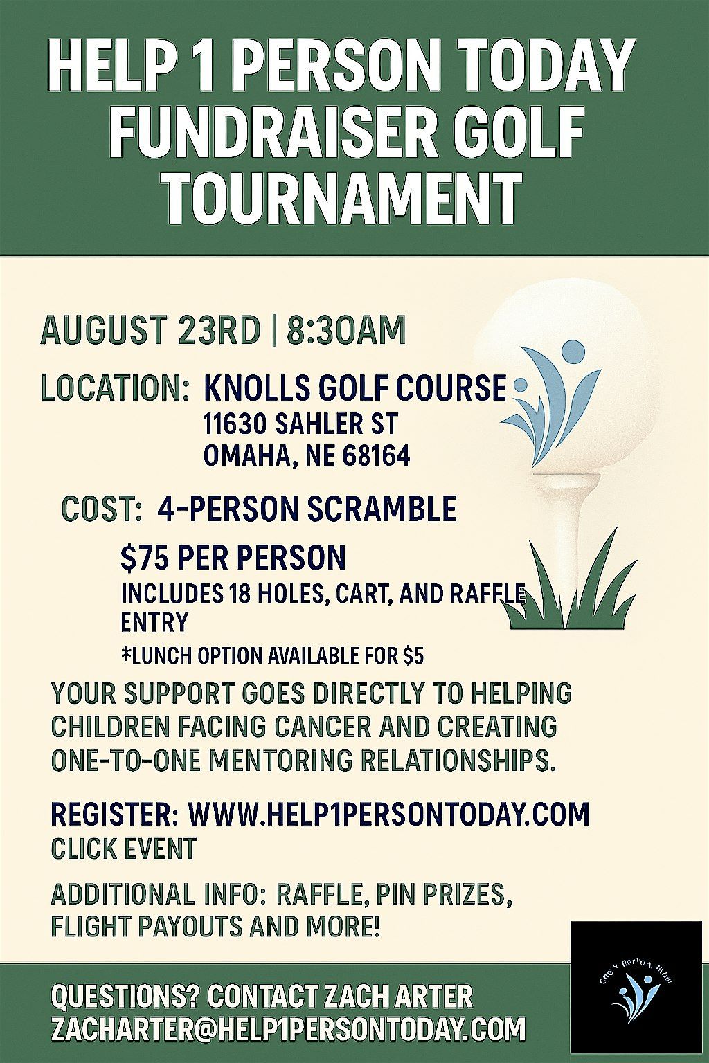 Fundraiser Golf Tournament - Help 1 Person Today