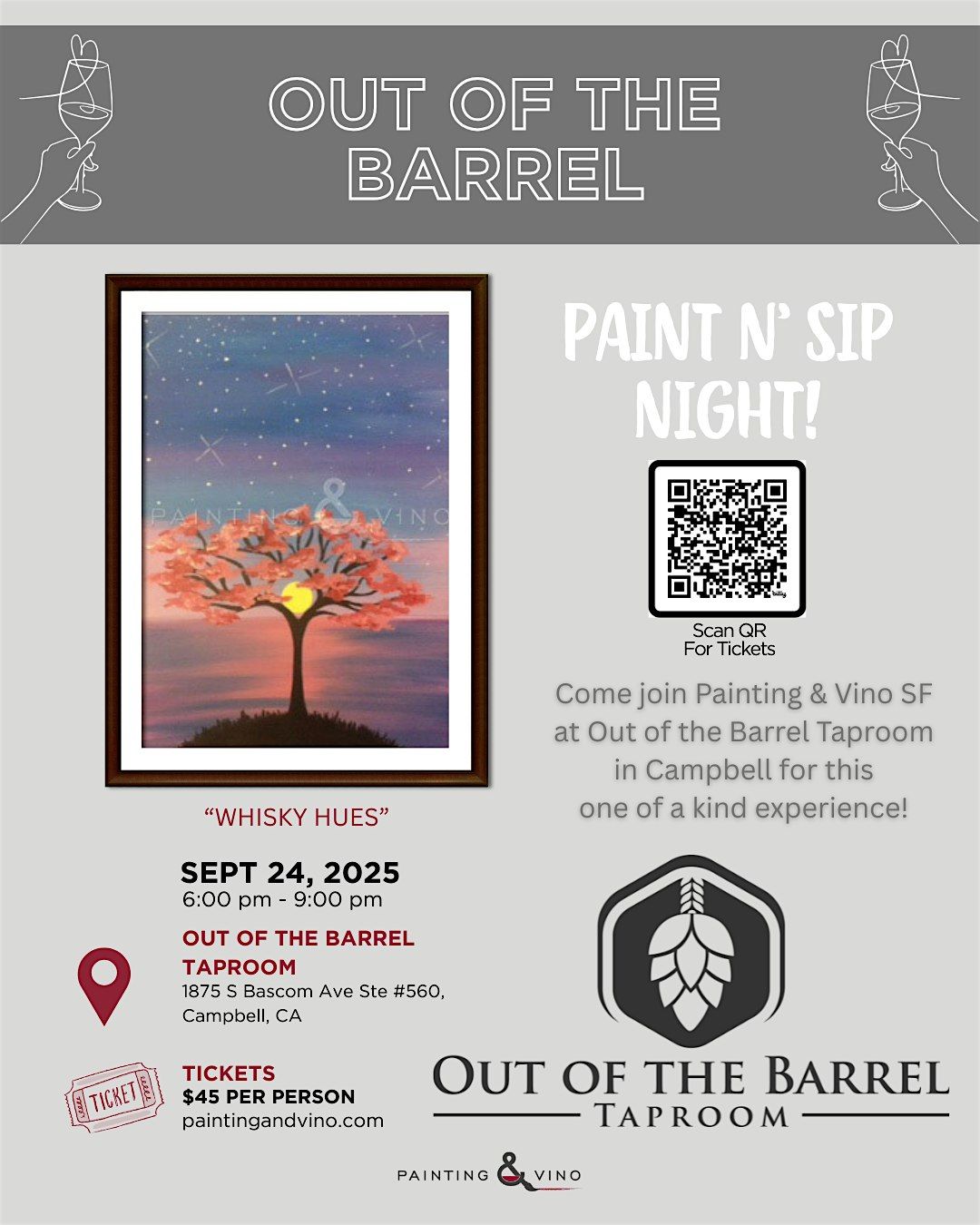 Paint & Sip "Twlight Cherry Blossoms" @ Out of the Barrel Campbell