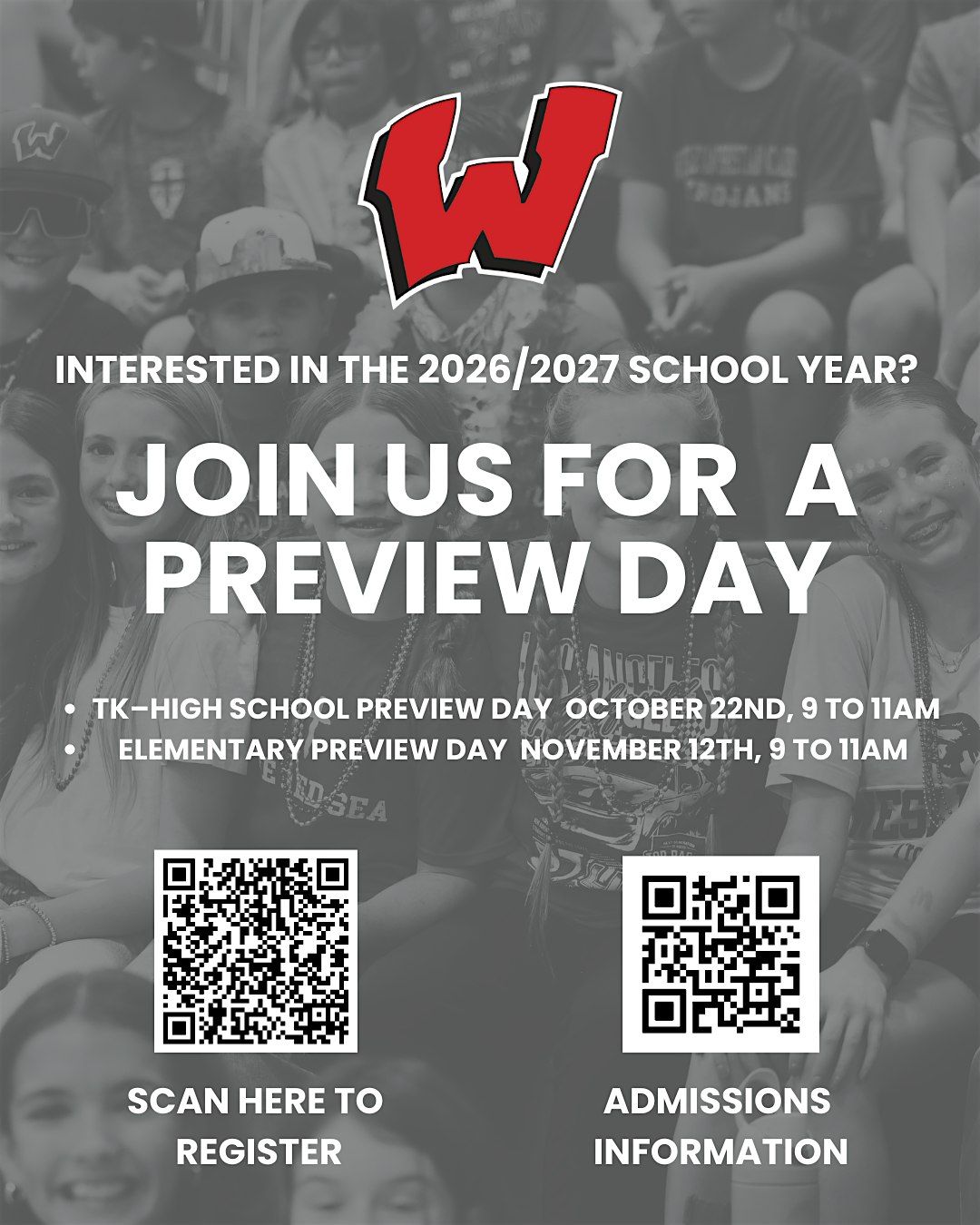 Admissions Preview Day - TK - 11th grade
