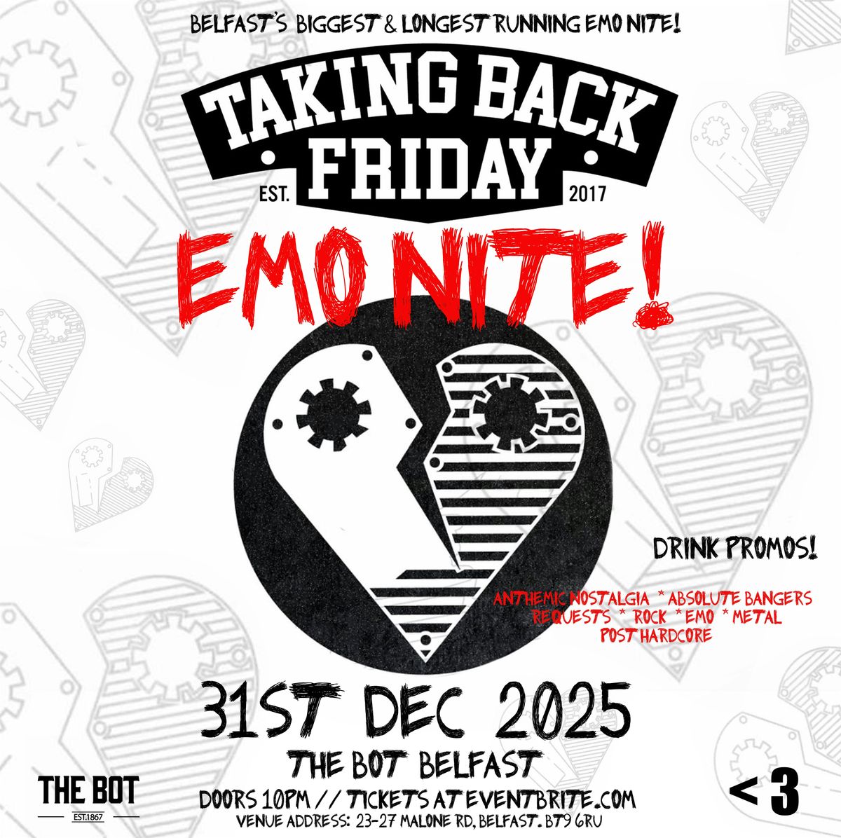 New Years Eve - Emo Nite! at The Bot Belfast 31\/12\/25