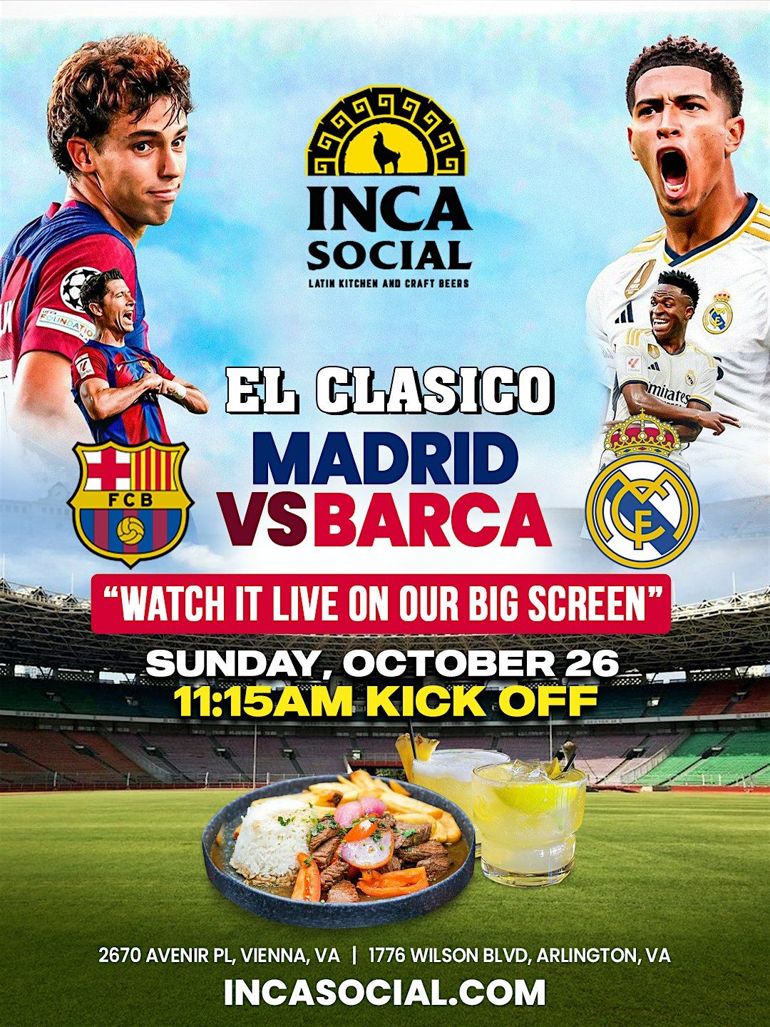 Watch El Classico at Inca Social!  Barcelona vs Real Madrid who will win ?