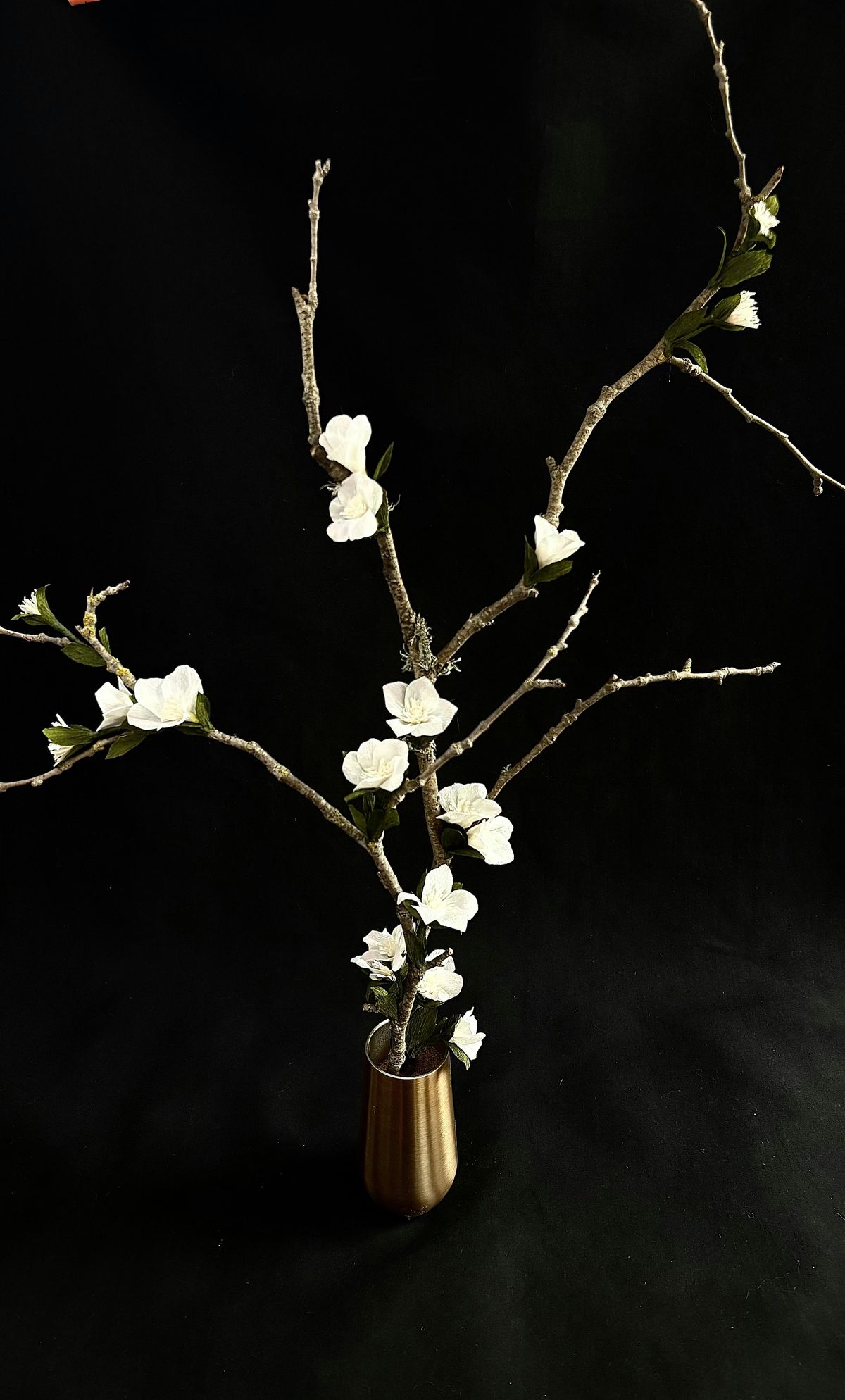 Crepe Paper Budding Flowers on a branch