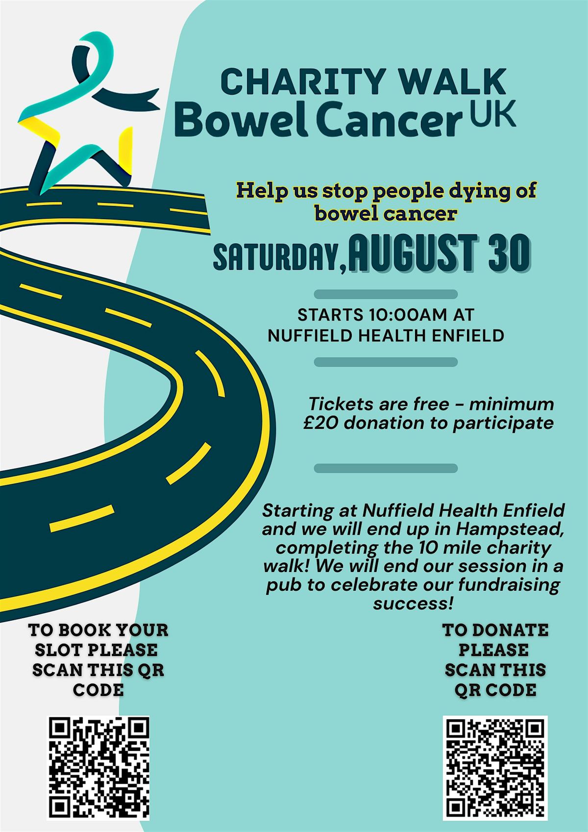 Nuffield Health Enfield Charity walk for Bowel Cancer UK