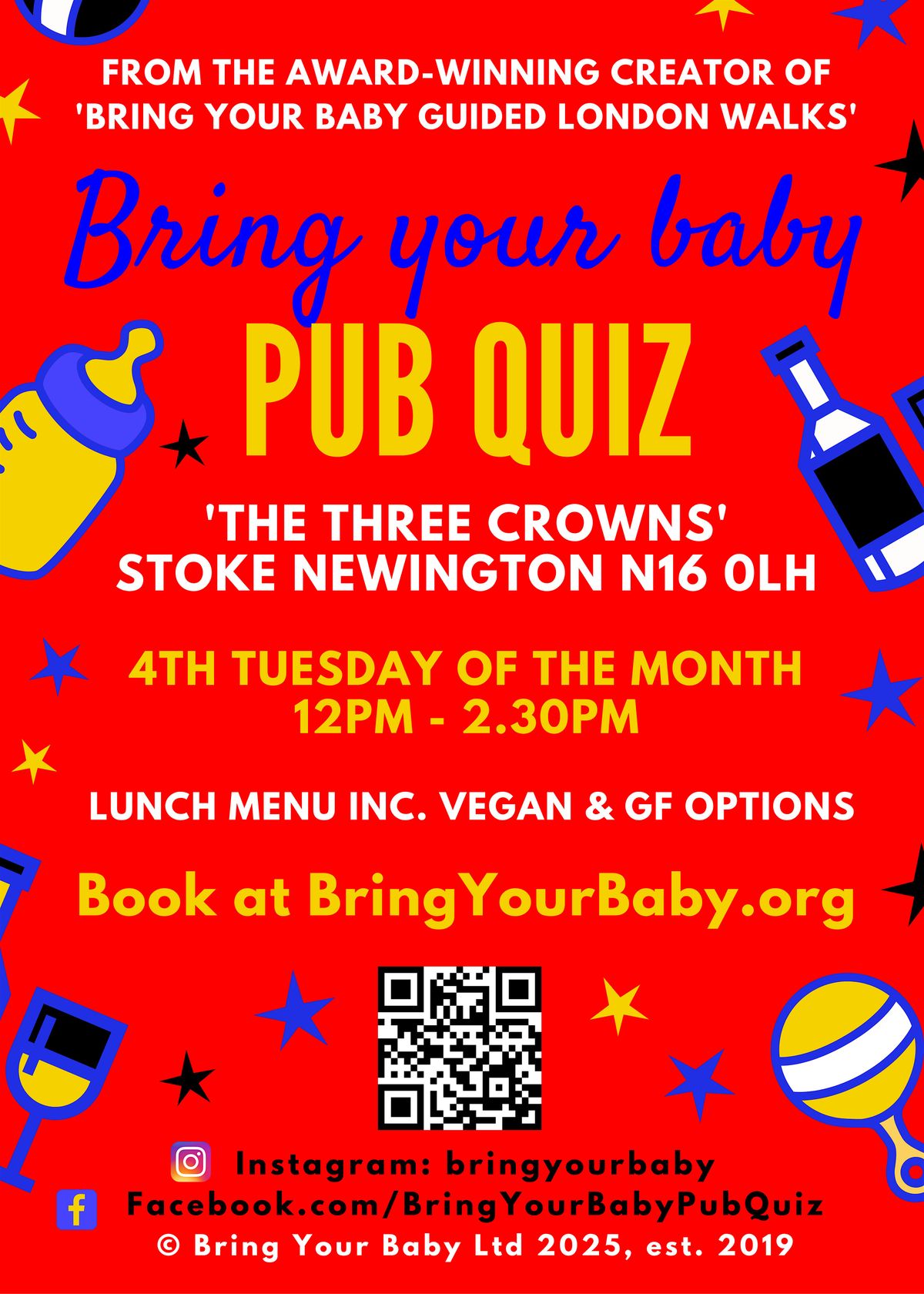 BRING YOUR BABY PUB QUIZ @ The Three Crowns, STOKE NEWINGTON, HACKNEY (N16)