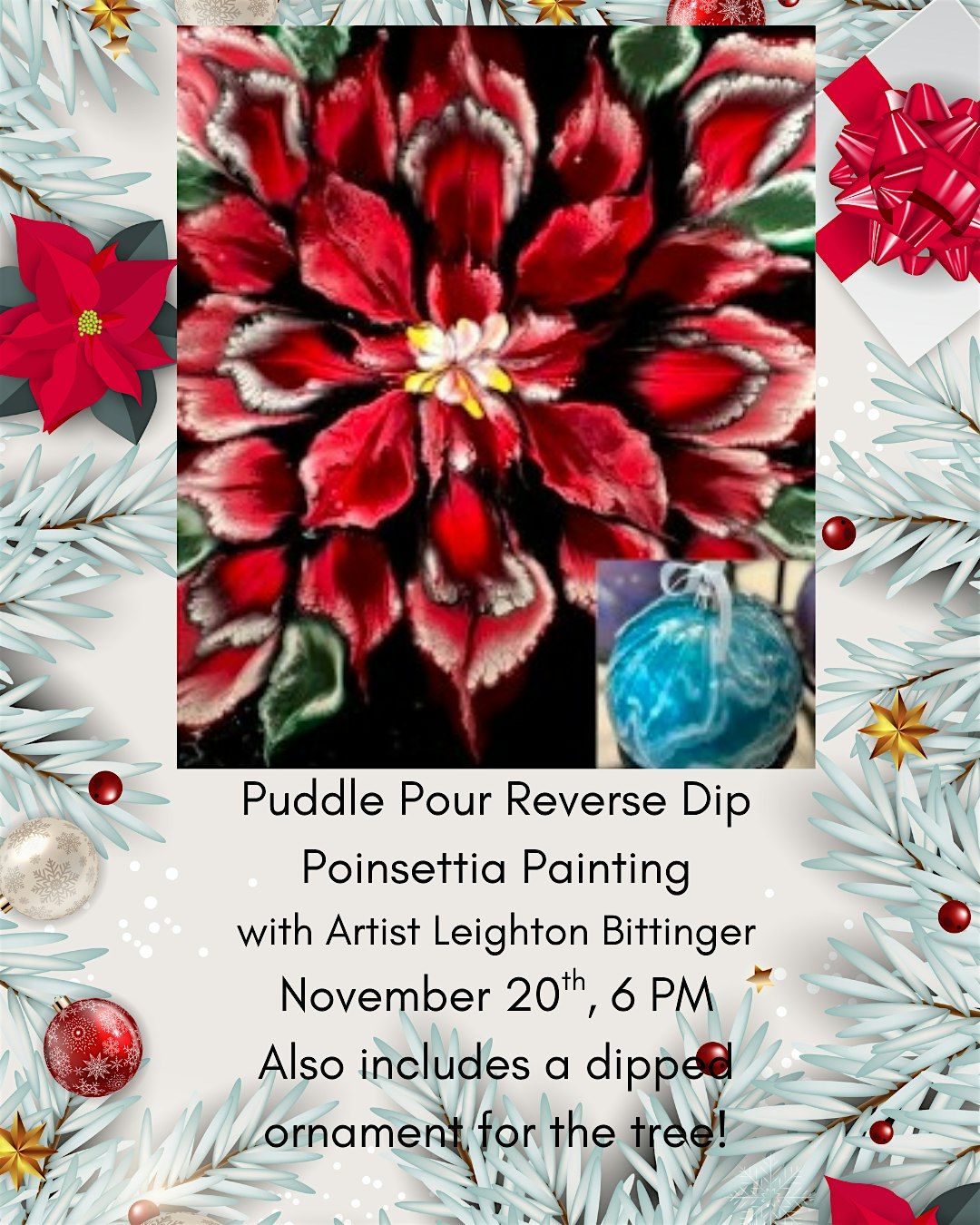 Puddle Pour Reverse Dip Poinsettia Painting Artist Workshop