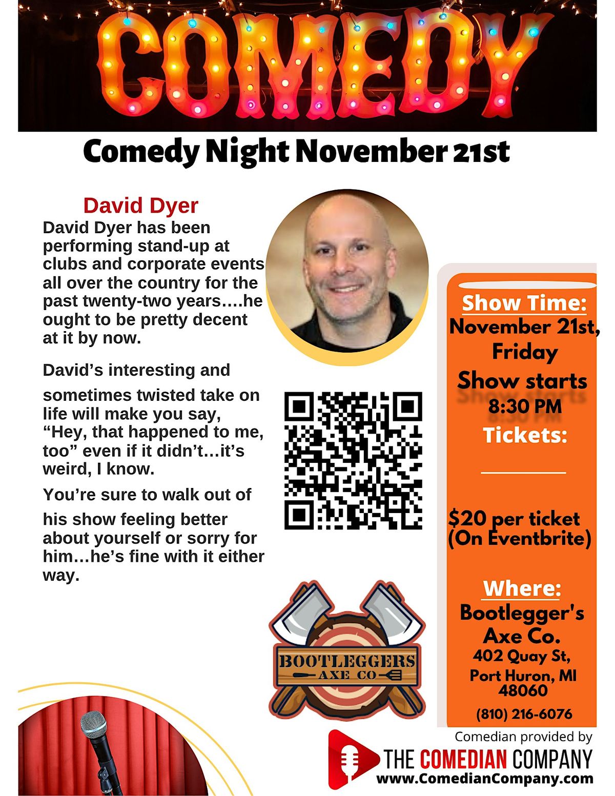 Comedy Night with David Dyer @ Bootleggers Axe Co.