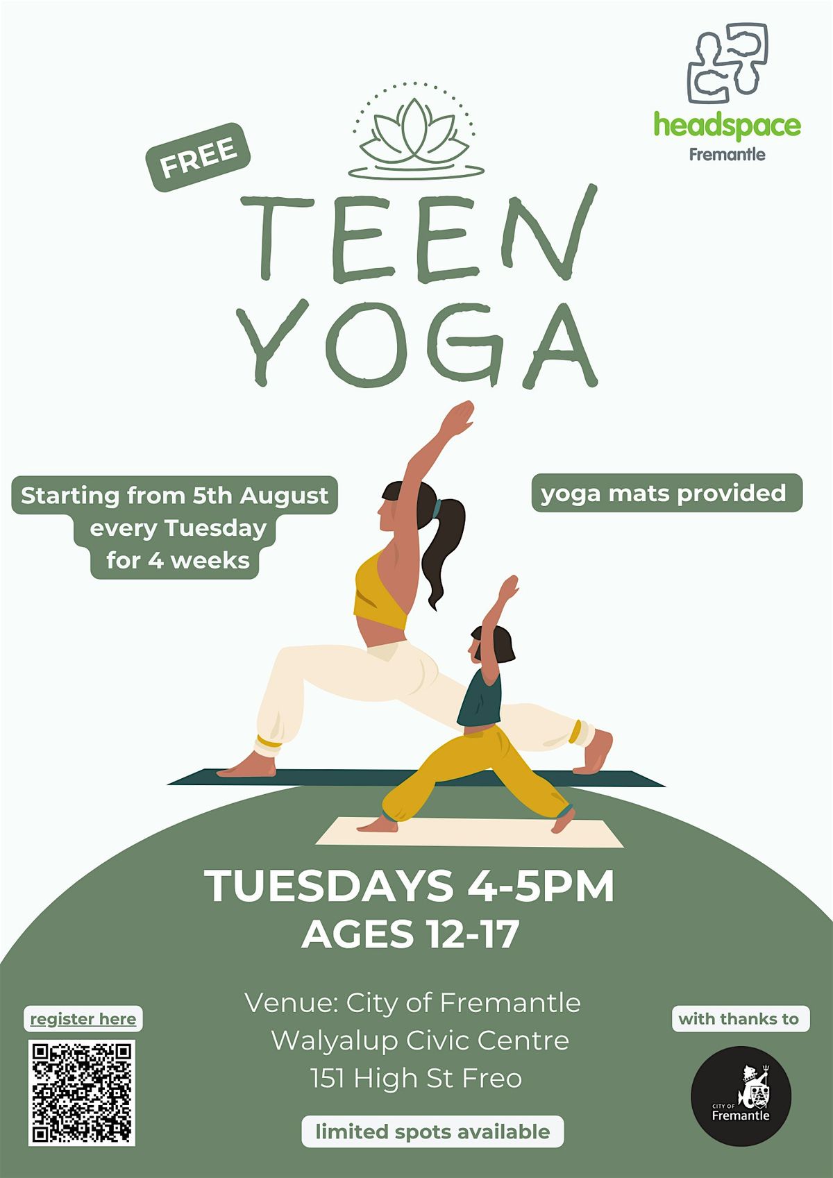 Teen yoga with headspace Freo (Ages 12-17)