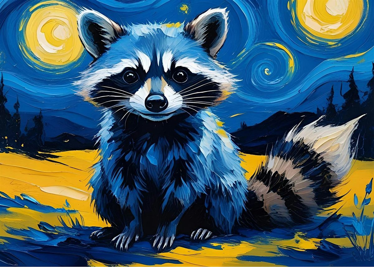 Whimsical Blue Raccoon Paint & Sip
