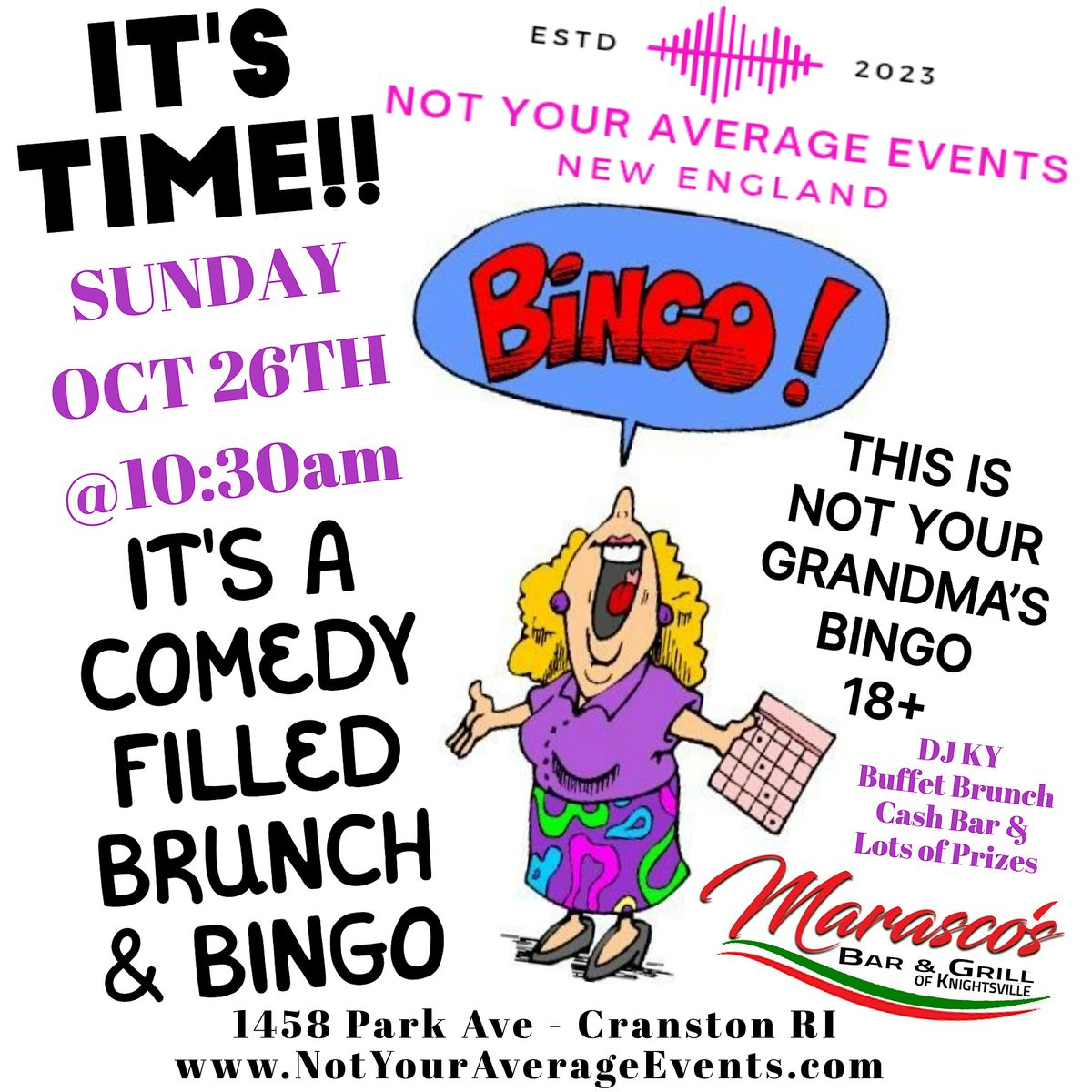 Not Your Grandma's Comedy Bingo Brunch at Marasco's In Cranston RI