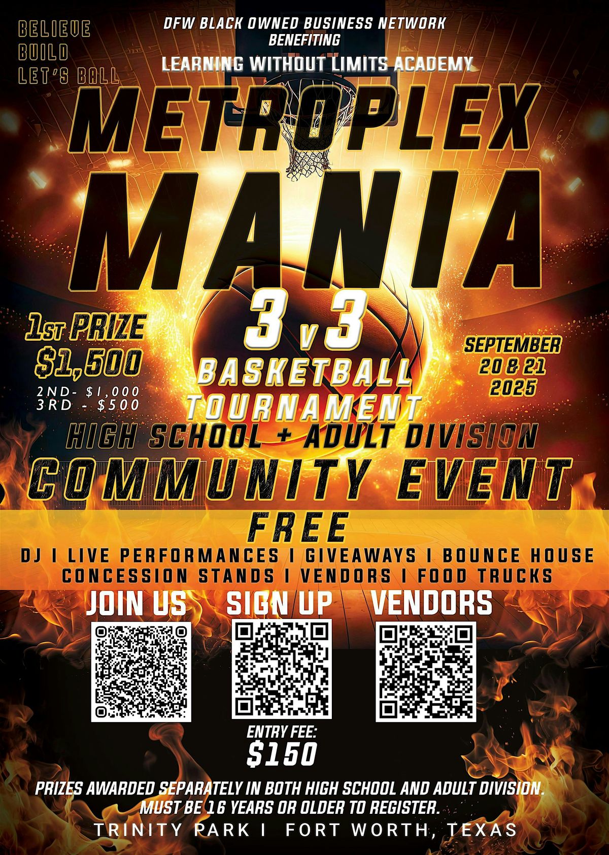 Metroplex Mania 3v3 Basketball Tournament: Believe. Build. Let's Ball!